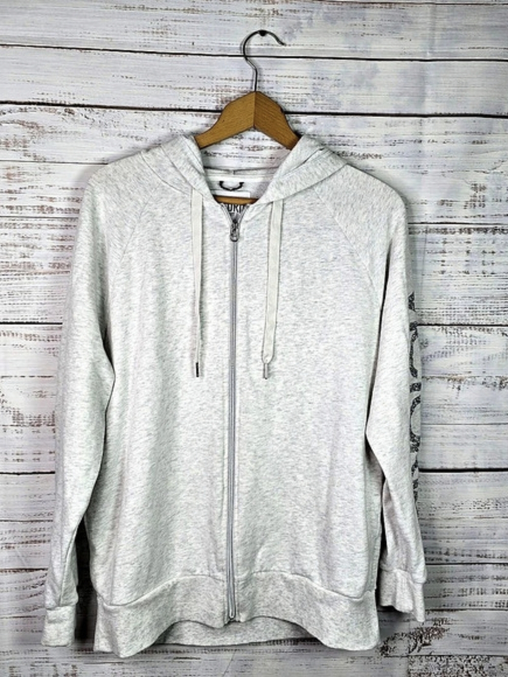 Victoria Sport Gray Full Zip Hoodie Silver Glitter Logo Size Small
